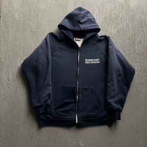 Vintage Camber Zip Up Hoodie Large Blue 1990s Delaware County Parks Thermal